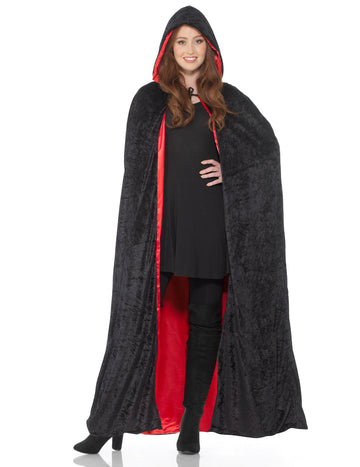 Cape longue réversible noir et rouge luxe adulte