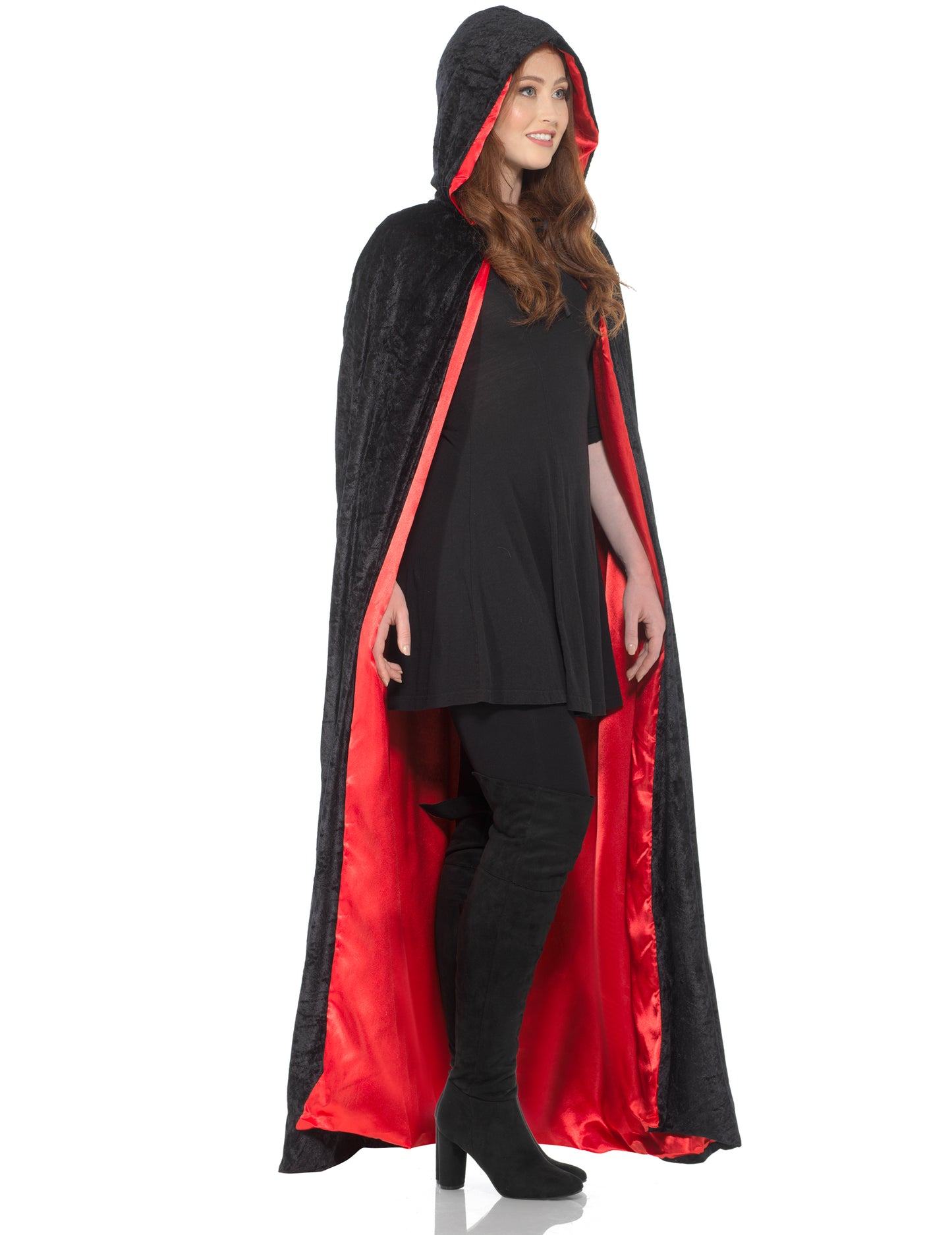 Cape longue réversible noir et rouge luxe adulte