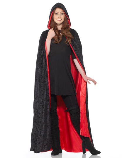 Cape longue réversible noir et rouge luxe adulte