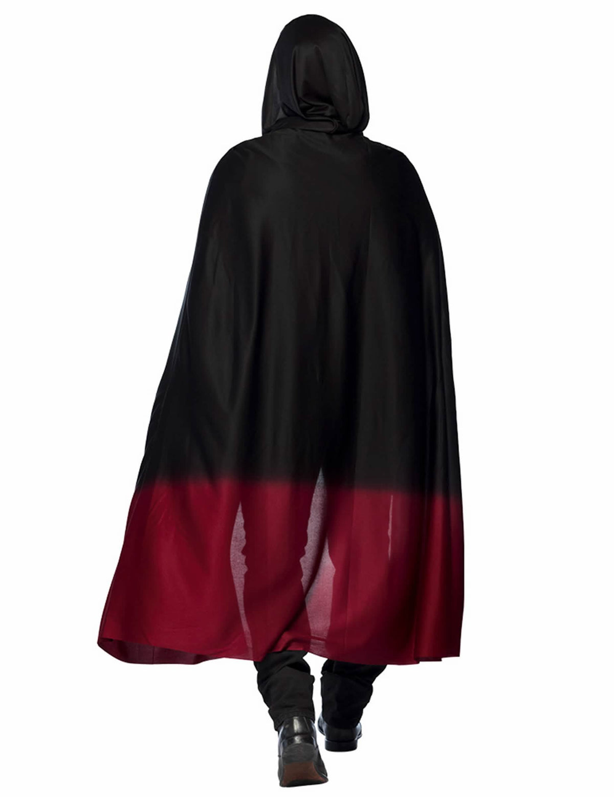 Vedere din spate a pelerinei halloween pentru adult neagră cu degradare roșie