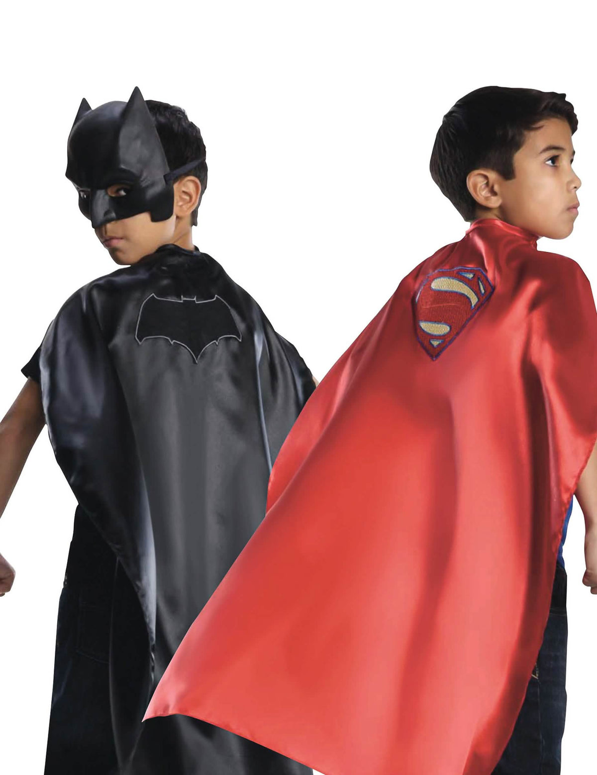 Cape reversibilă Batman VS Superman pentru copil neagră și roșu cu logo și mască