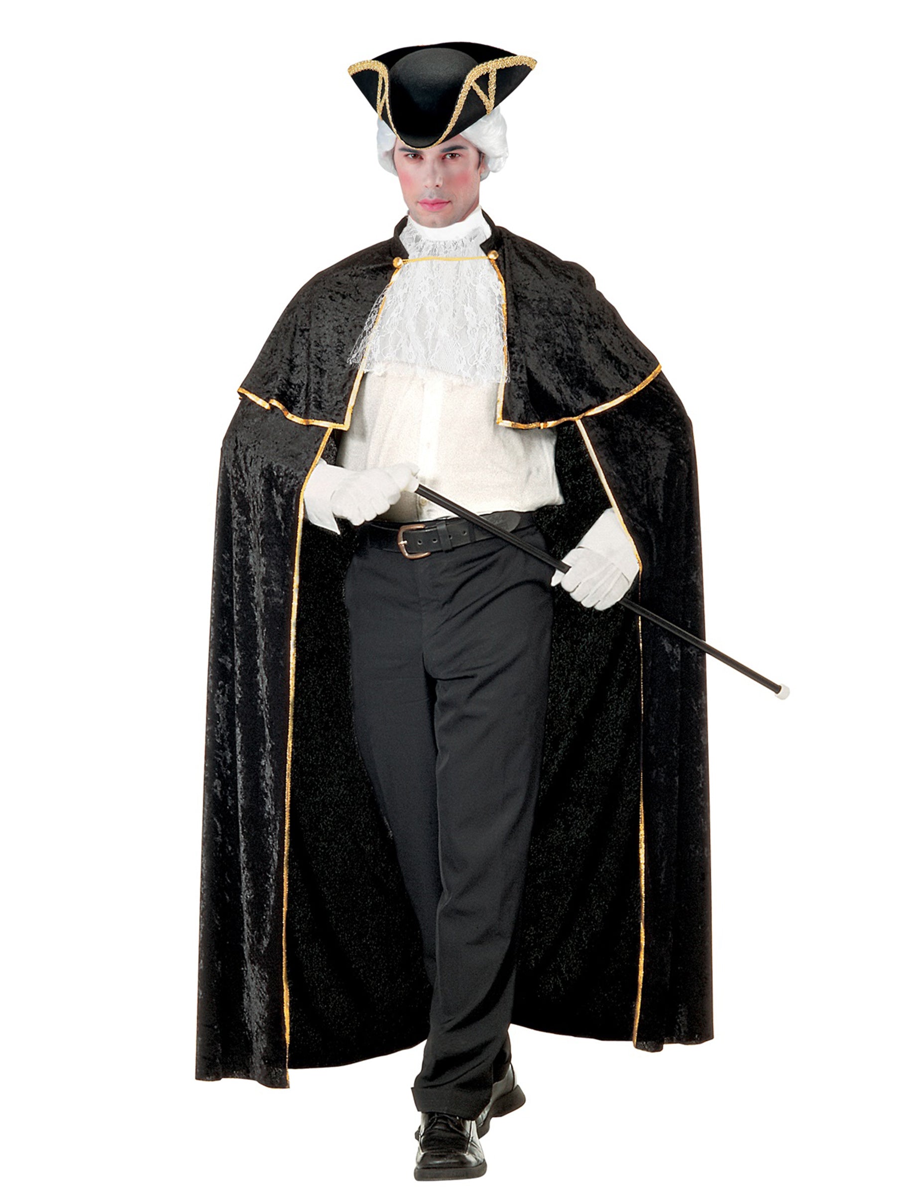 Cape de séducteur vénitien avec jabot pour adulte noir et doré