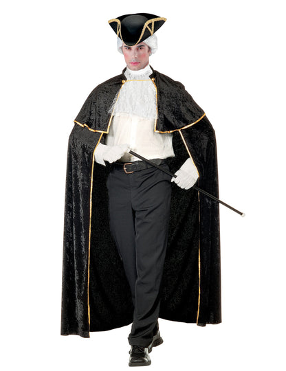 Cape de séducteur vénitien avec jabot pour adulte noir et doré