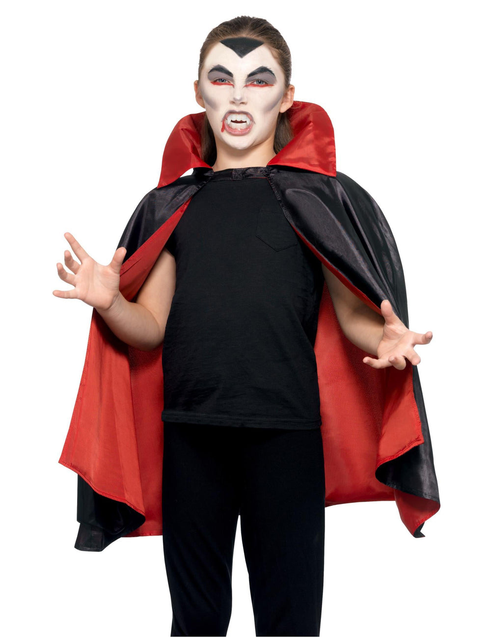 Cape vampire satinée réversible pour enfant noire et rouge