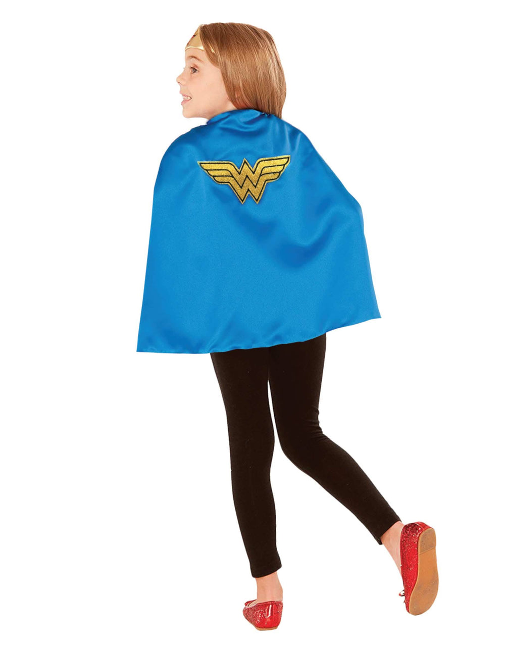 Cape Wonder Woman pentru copil albastră cu logo auriu