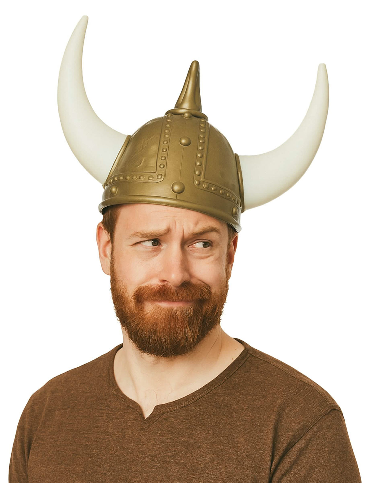 Cască vikingă cu coarne pentru adult bronz și alb
