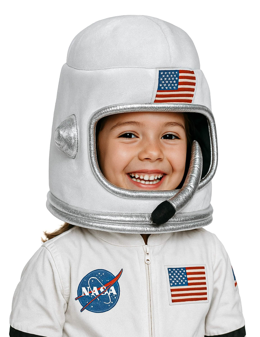 Cască de astronauți pentru copil alb cu logo-ul NASA și steagul american