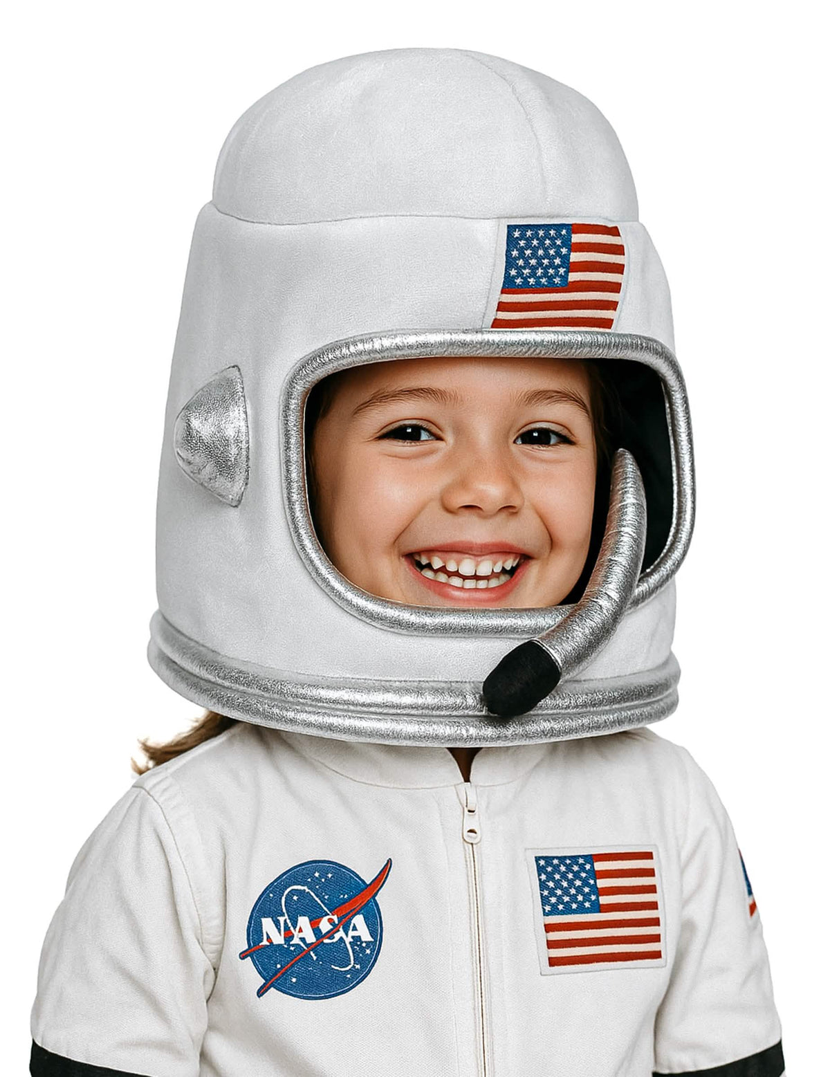 Cască de astronauți pentru copil alb cu logo-ul NASA și steagul american