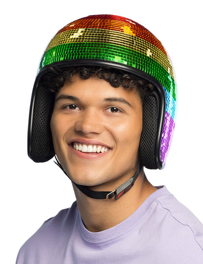 Cască disco cu oglinzi, curcubeu, pentru adulți 