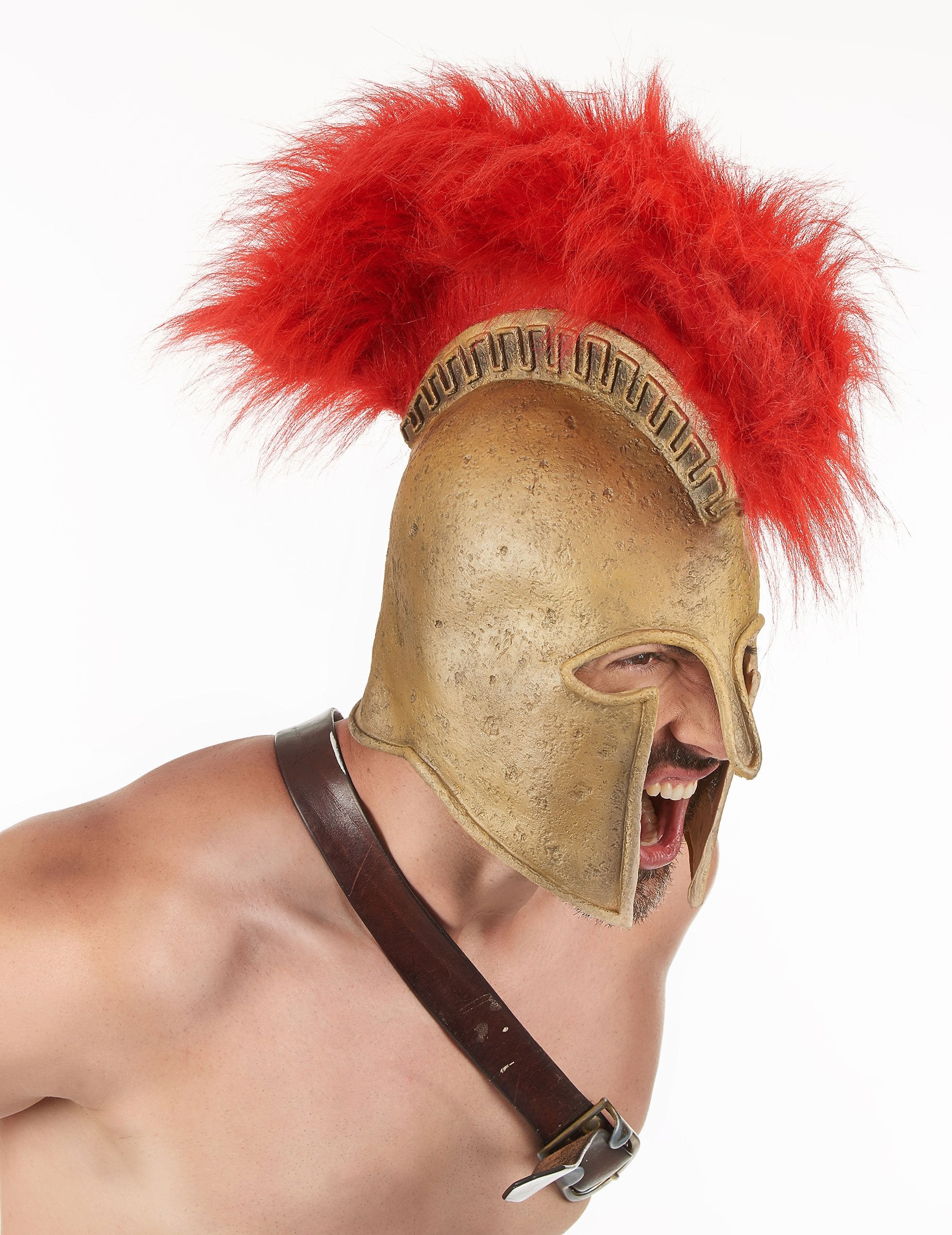 Cască de gladiator roman de lux pentru adult, aurie, cu creastă roșie