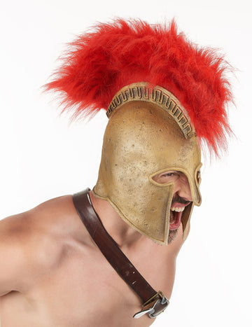 Cască de gladiator roman de lux pentru adult, aurie, cu creastă roșie