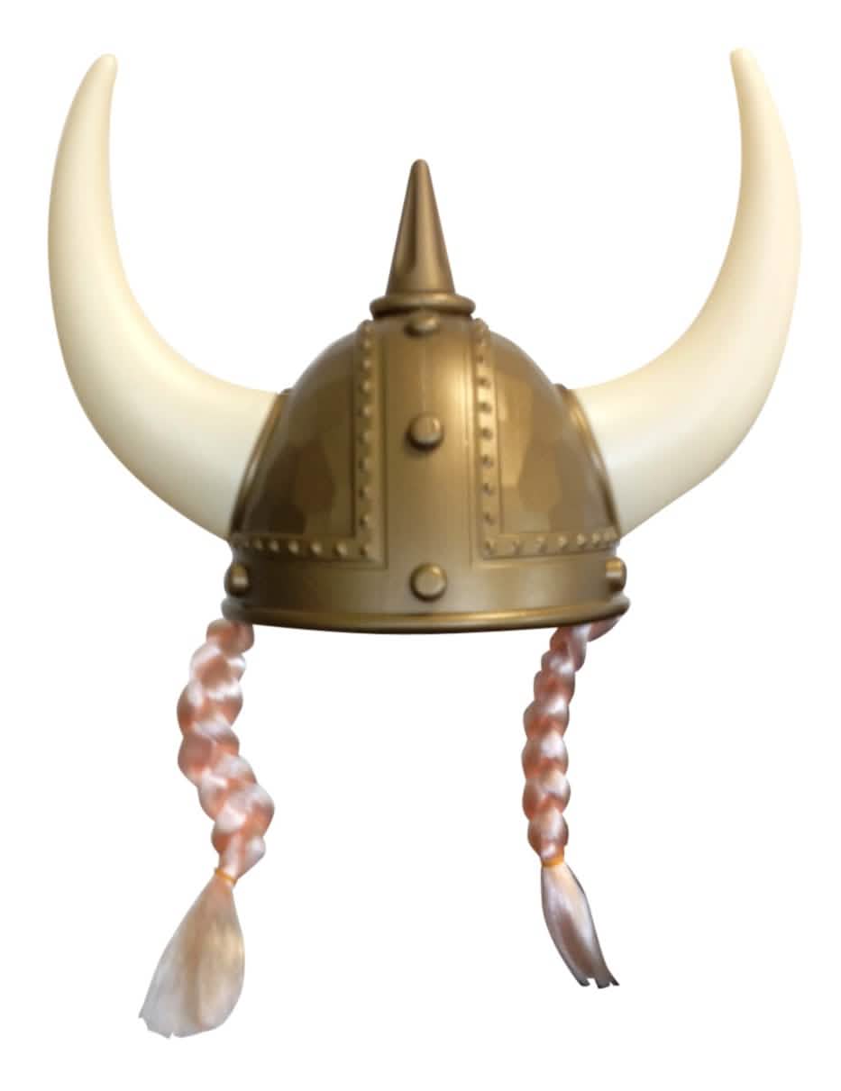Cască viking cu împletituri pentru adult, bronz și coarne albe