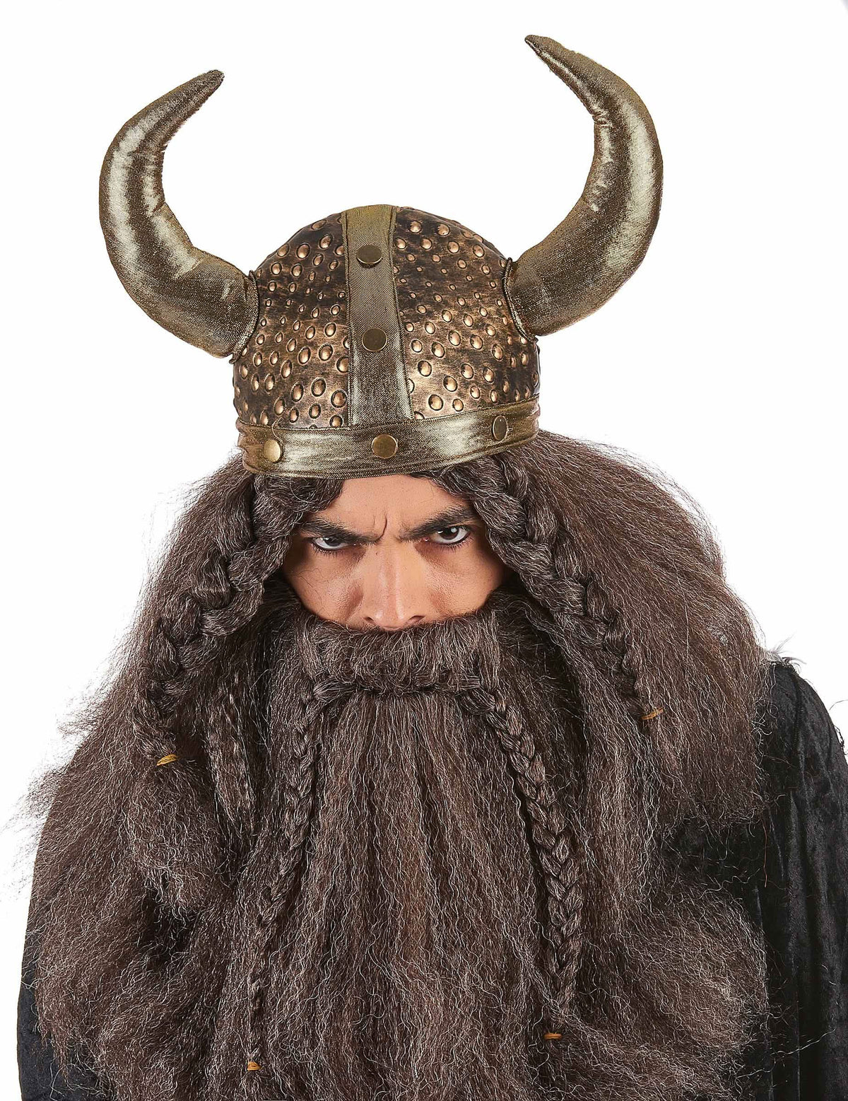Cască viking pentru adult flexibilă metalizată bronz cu coarne