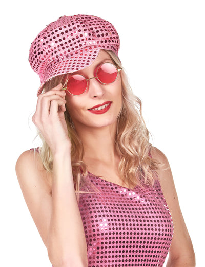 Casquette disco à sequins pour adulte rose