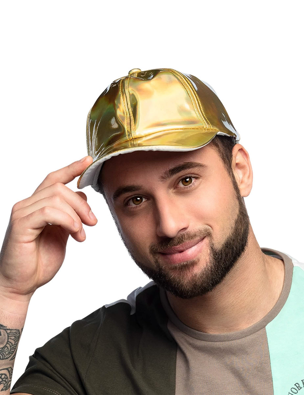 Vedere din față a șepcii aurii iridescente pentru adult