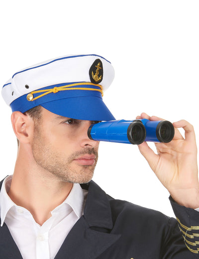Casquette marin pour adulte blanche et bleue avec ancre dorée