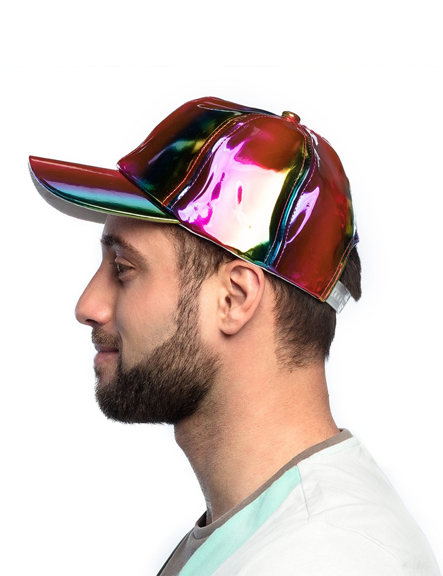 Vue de profil de la casquette multicolore iridescente adulte