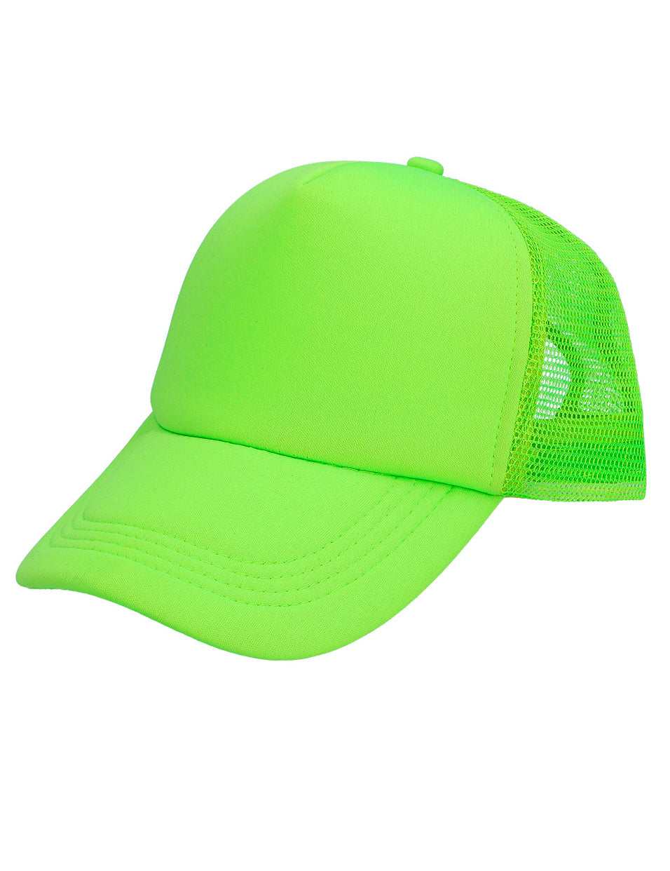 Vue de trois-quart de la casquette vert fluo