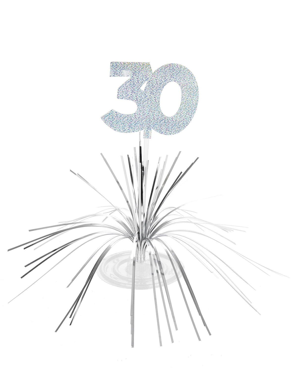 Centre de table 30 ans pour anniversaire argenté scintillant