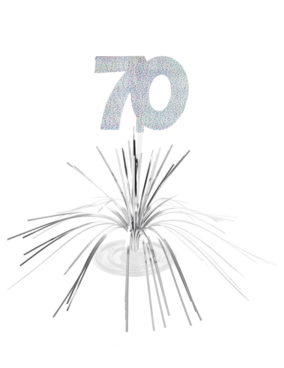 Centre de table 70 ans pour anniversaire argenté scintillant