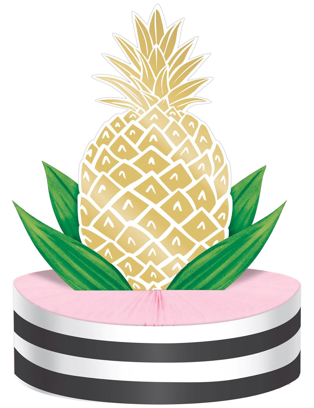 Centru de masă din carton ananas auriu pentru petrecere roz, alvéolat, cu dungi negre