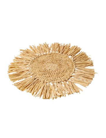 Centru de masă Bali din rafie rotund 36 cm cu franjuri 