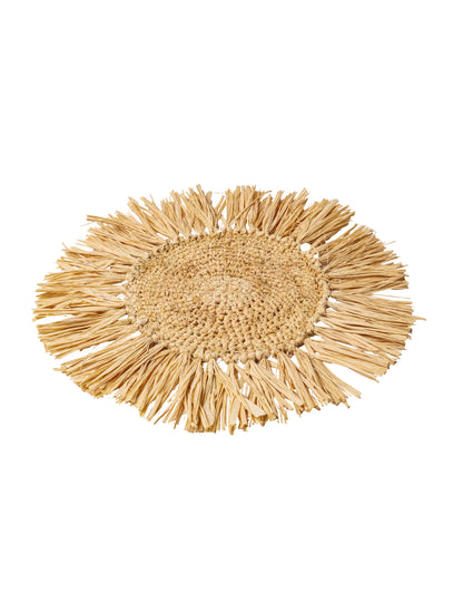 Centru de masă Bali din rafie rotund 36 cm cu franjuri 