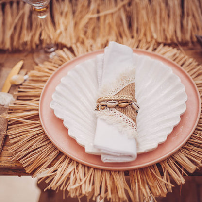 Centru de masă Bali din rafie rotund 36 cm cu franjuri 