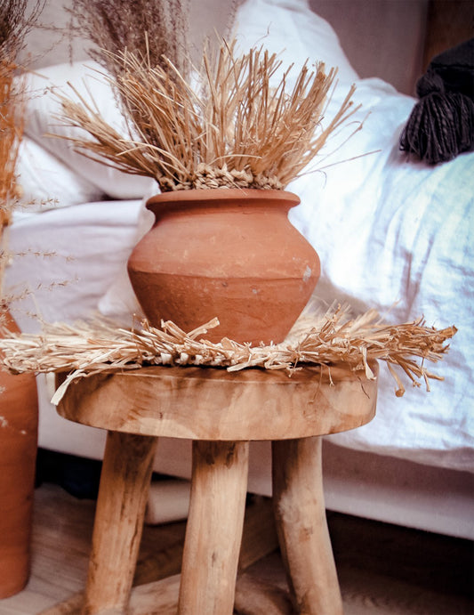 Centru de masă Bali din rafie rotund 36 cm cu franjuri 