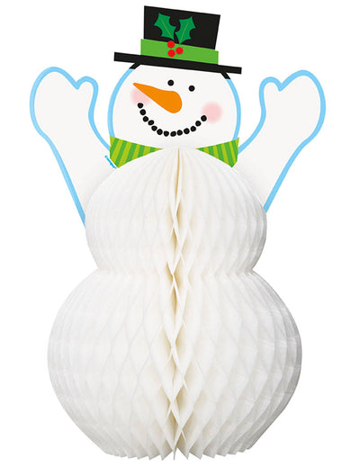 Décoration Bonhomme de neige pour Noël blanc en papier alvéolé avec chapeau noir