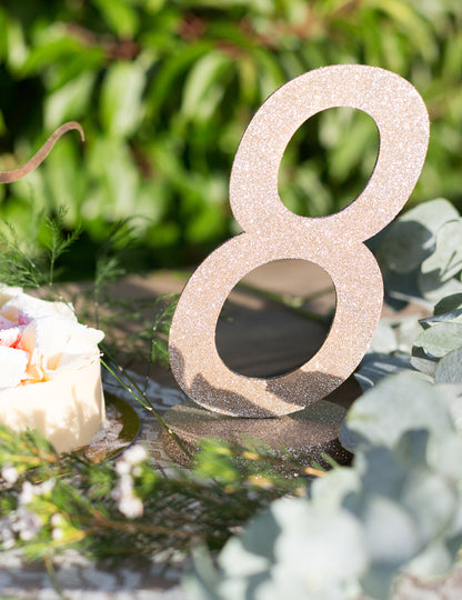 Centru de masă numărul 8, lemn strălucitor, culoare șampanie 20 cm decorațiuni de petrecere