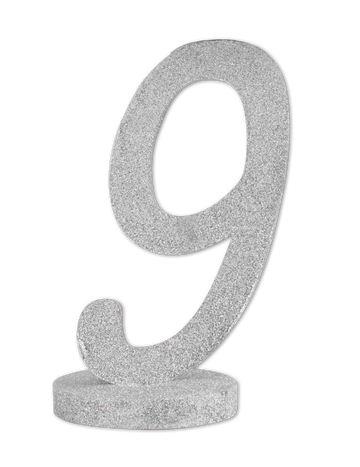 Centre de table chiffre 9 pour anniversaire bois pailleté argenté
