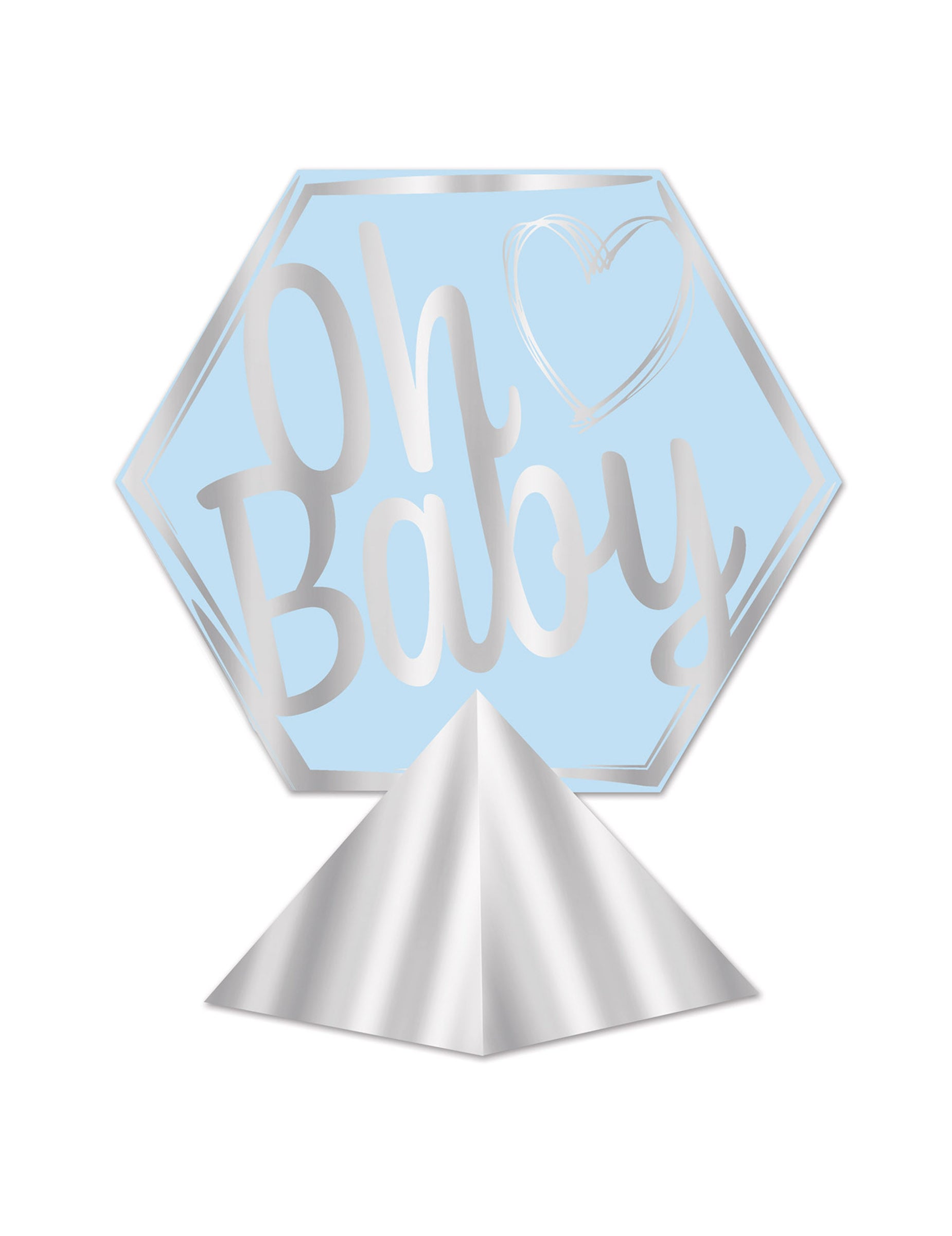 Centre de table en carton Oh Baby pour baby shower bleu et argenté