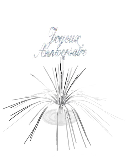 Centre de table Joyeux Anniversaire pour fête argenté scintillant