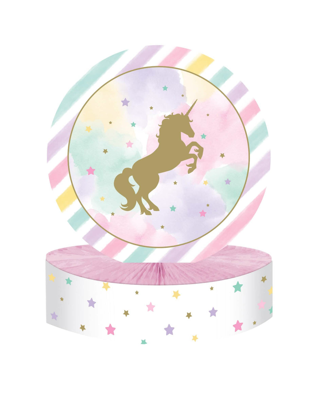 Centru de masă din carton cu unicorni aurii și roz