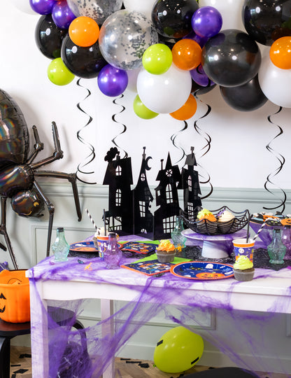 Piesă centrală neagră tip conac bântuit 60 x 38 cm carton