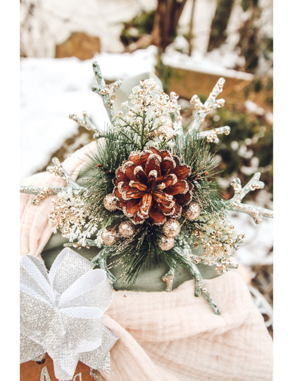 Centru de masă natural cu fulgi de nea și sclipici de șampanie, 19,5 cm