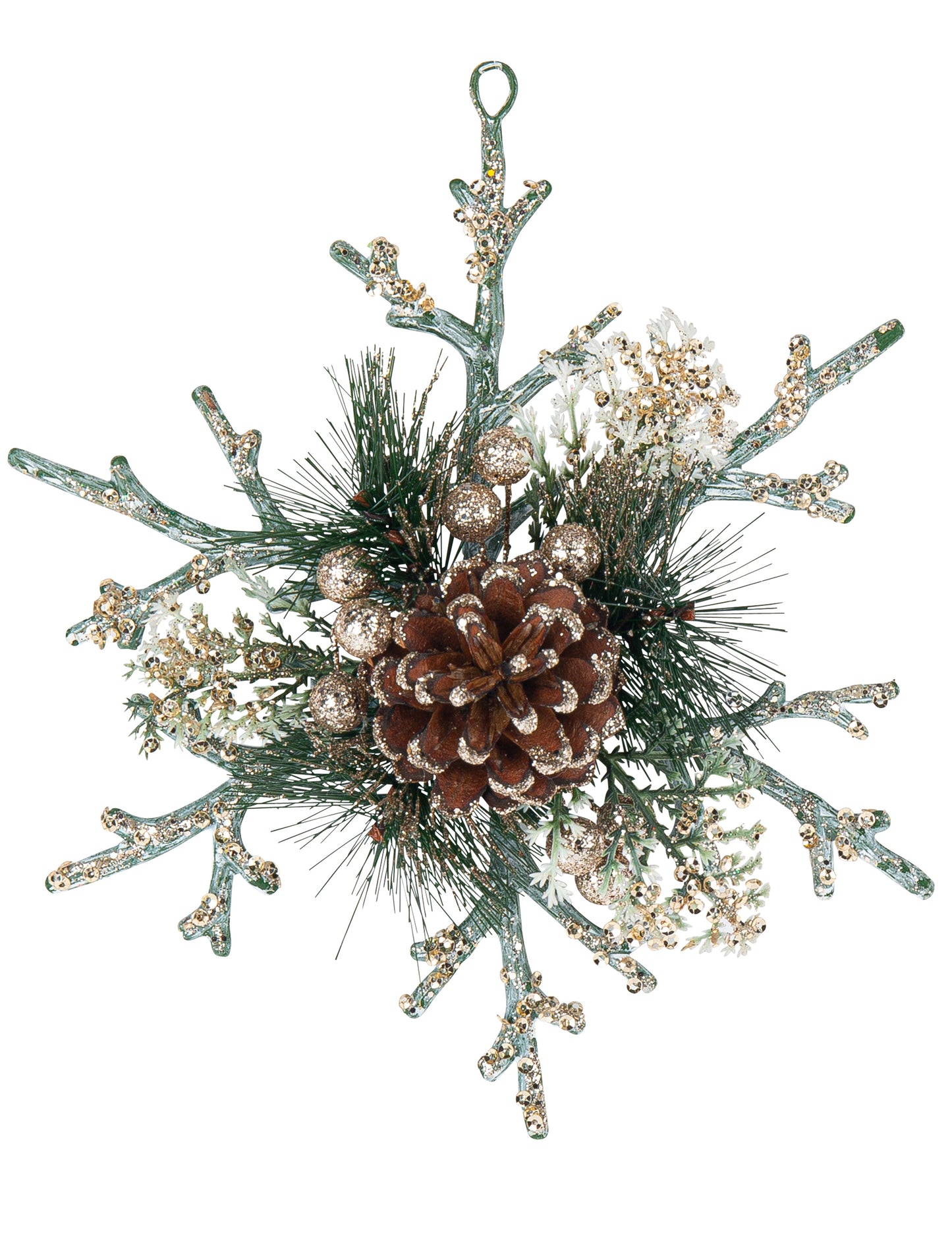 Centru de masă natural cu fulgi de nea și sclipici de șampanie, 19,5 cm