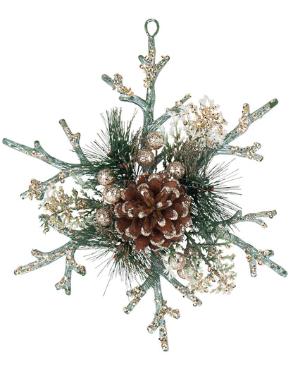 Centru de masă natural cu fulgi de nea și sclipici de șampanie, 19,5 cm