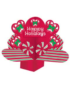 Piesă centrală de masă crăciun Happy Holidays pentru decor de petrecere roșu și verde cu motive de baston de zahăr