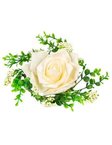 Centru de masă roz și frunze de fildeș de 18 cm