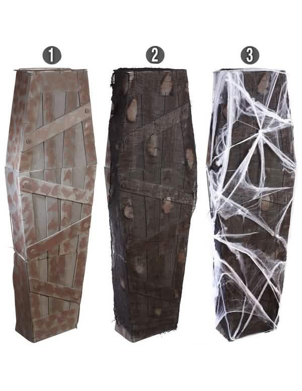Sicriu de halloween pentru decorațiune maro și negru cu pânze de păianjen