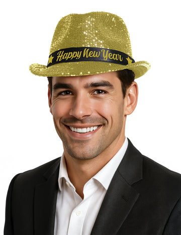 Pălărie cu paiete aurii pentru adulți, Anul Nou Fericit