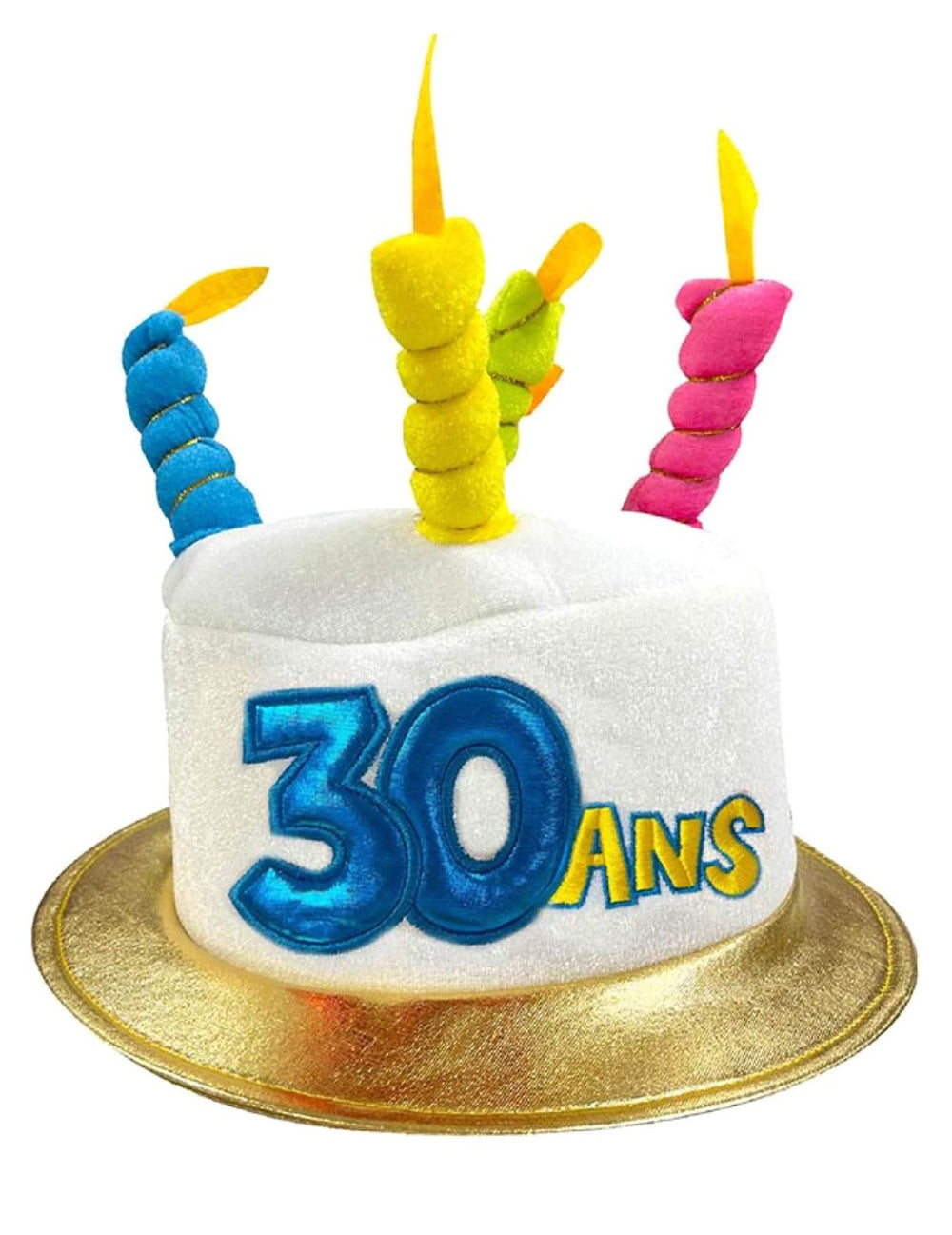 Pălărie Age 30 pentru adult alb și auriu cu lumânări colorate