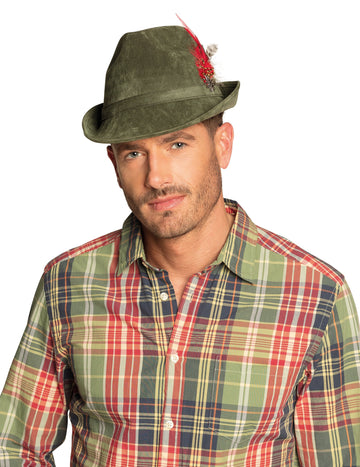 Pălărie bavareză verde kaki cu pene pentru adulți