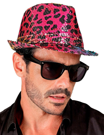 Pălărie de borsalino cu paiete adulte multi-colorate