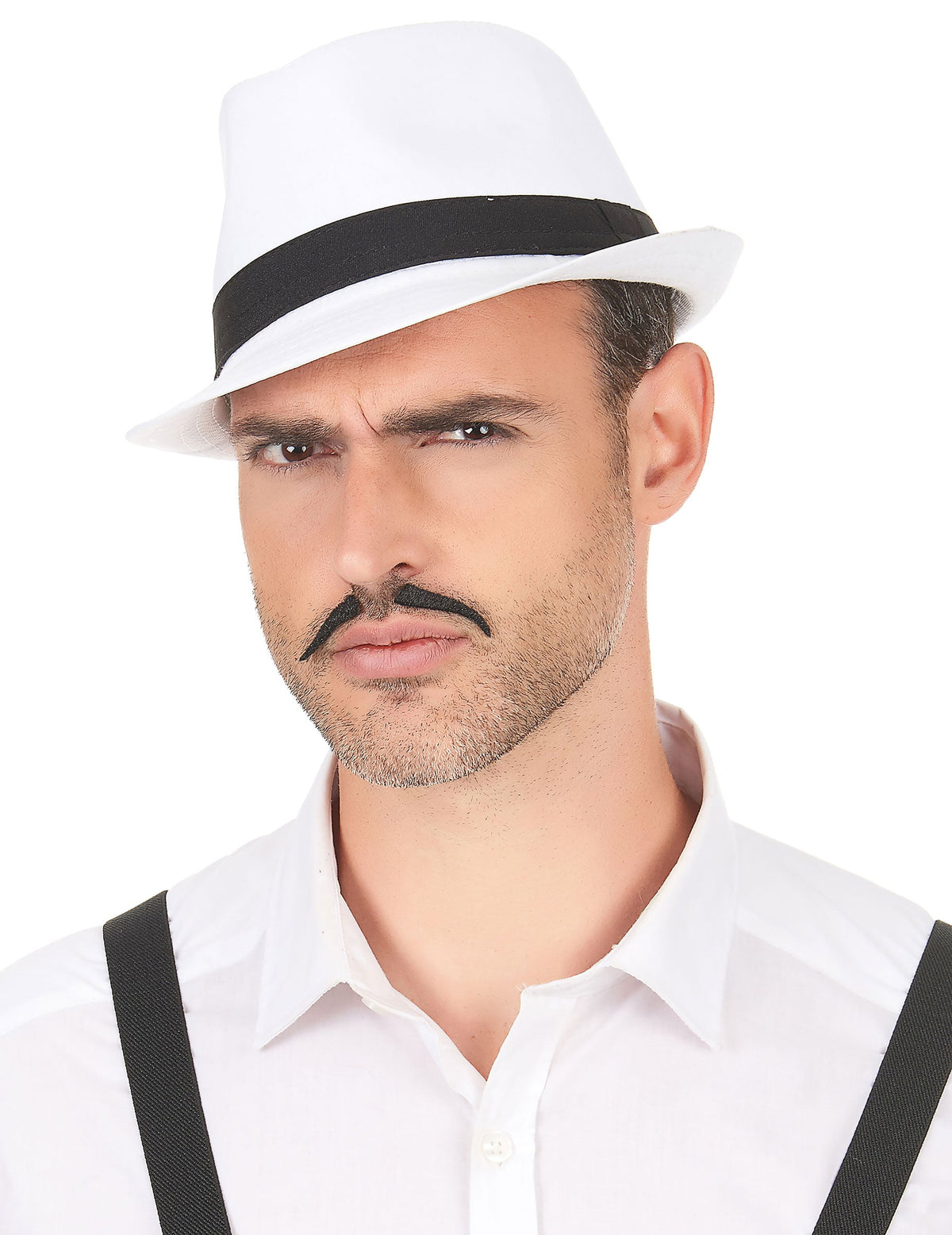Chapeau borsalino pour adulte blanc avec bande noire