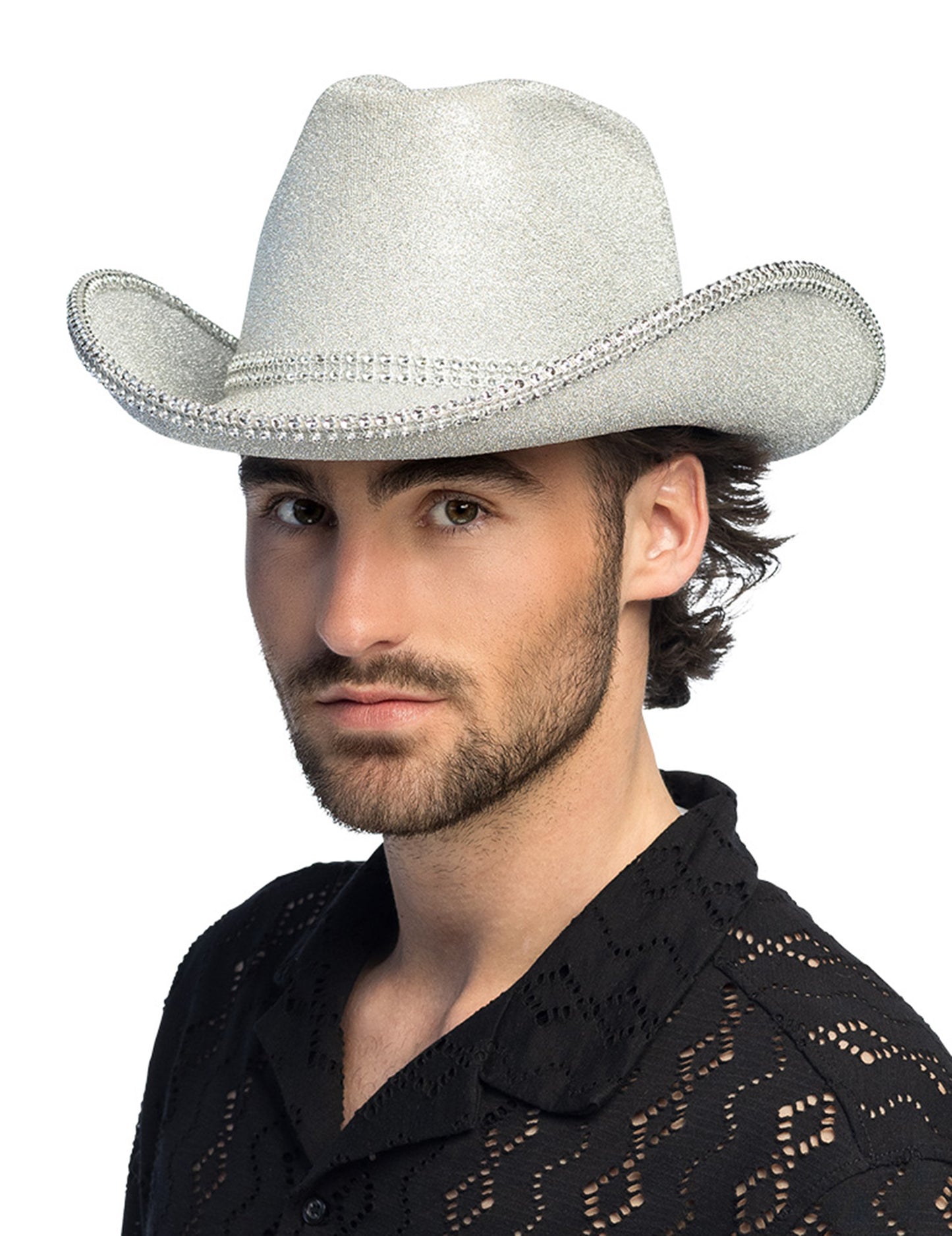 Pălărie de cowboy cu paiete argintii pentru adulți