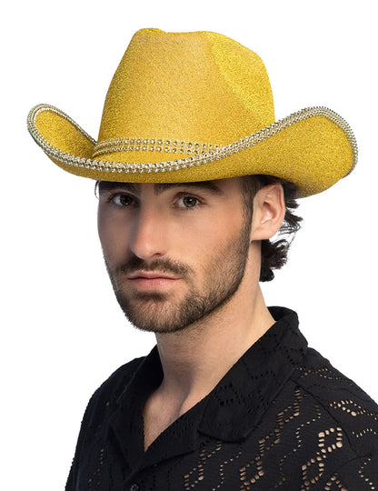 pălărie de cowboy cu paiete aurii pentru adulți
