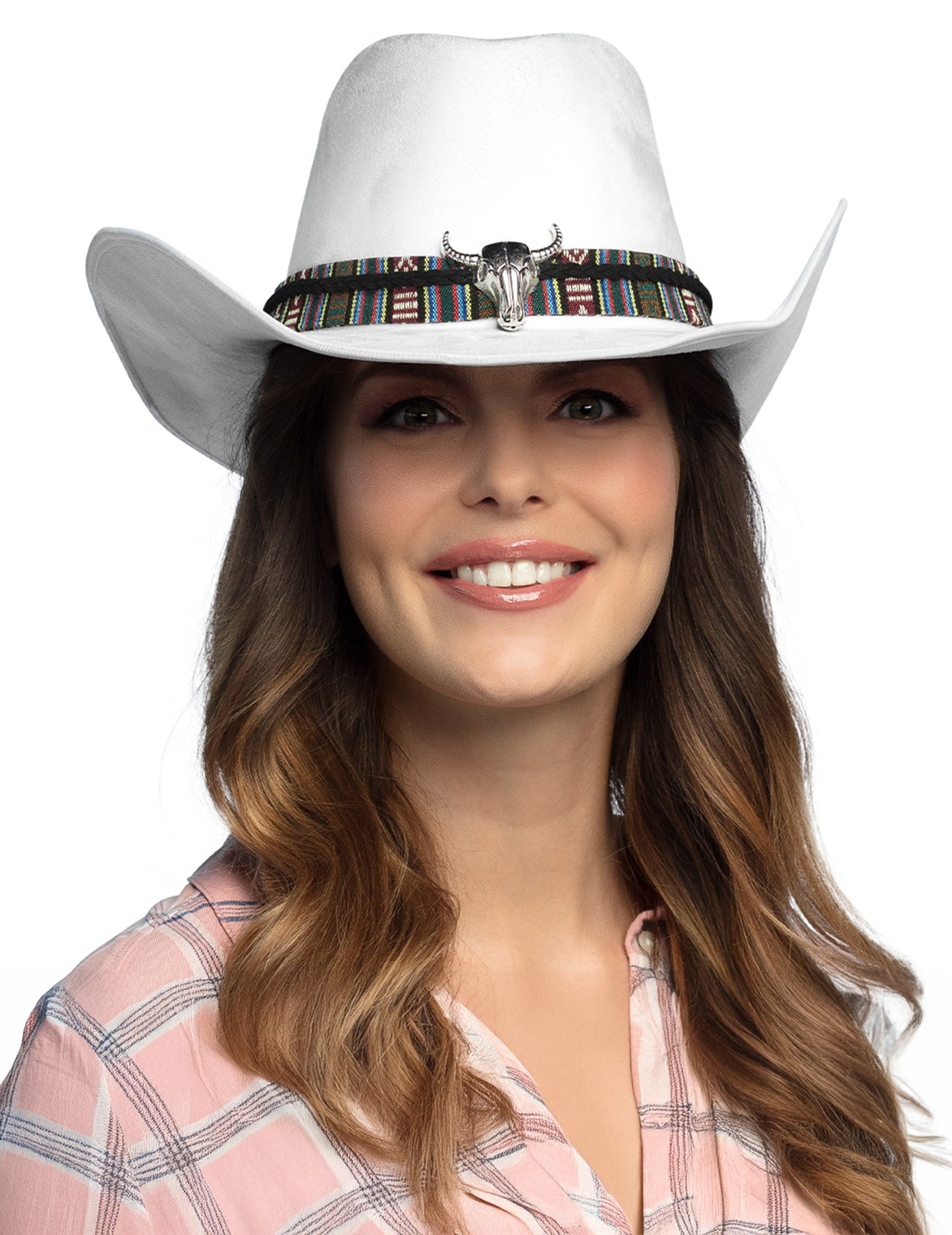 Pălărie de cowboy albă pentru adulți cu cap de bivol